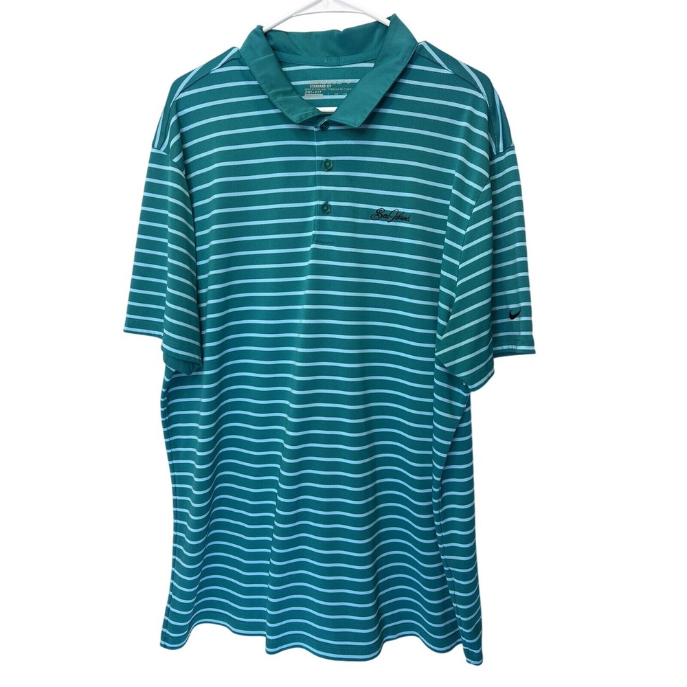 Nike Golf Standard Fit Dri Fit XXL Green Stripe Polo Sea Island Golf Club Resort